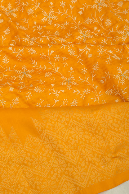 Tussar Floral Embroidery Mustard Yellow Saree