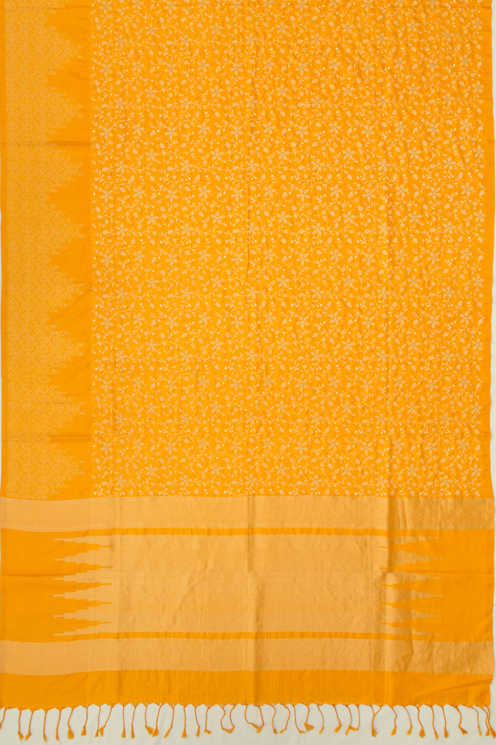 Tussar Floral Embroidery Mustard Yellow Saree