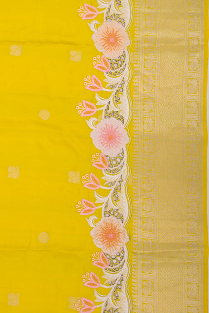 Kanchipuram Silk Butta Mehendi Green Saree With Cut Work