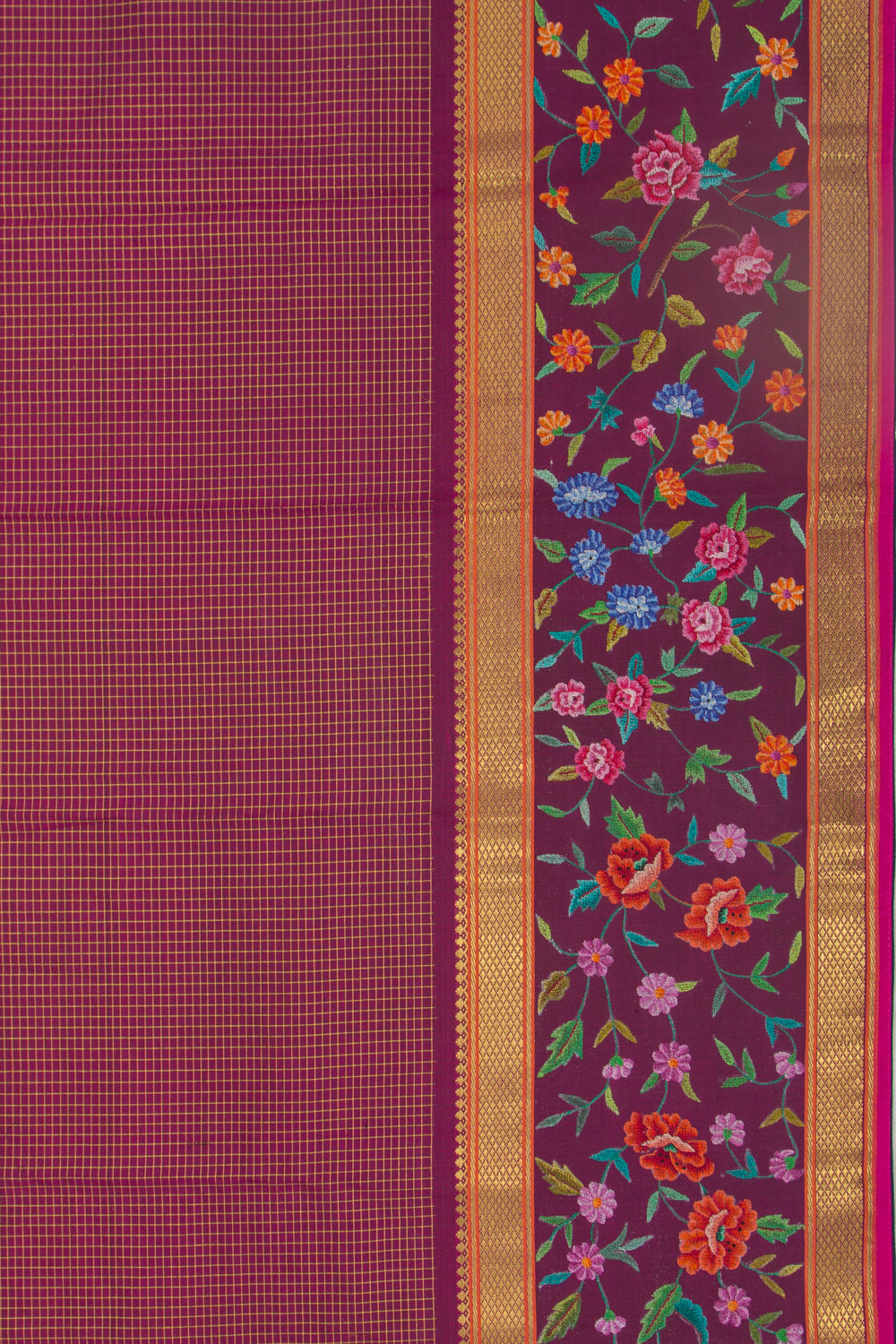 Petite Point Kanchipuram Silk Checks Purple Saree