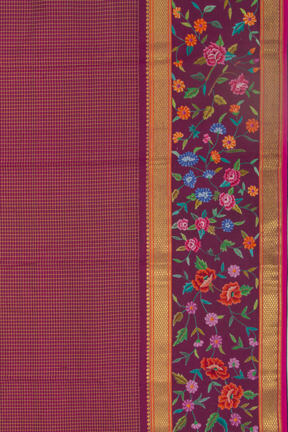 Petite Point Kanchipuram Silk Checks Purple Saree
