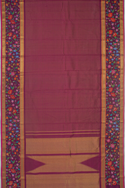 Petite Point Kanchipuram Silk Checks Purple Saree