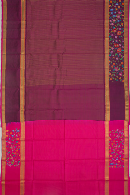 Petite Point Kanchipuram Silk Checks Purple Saree