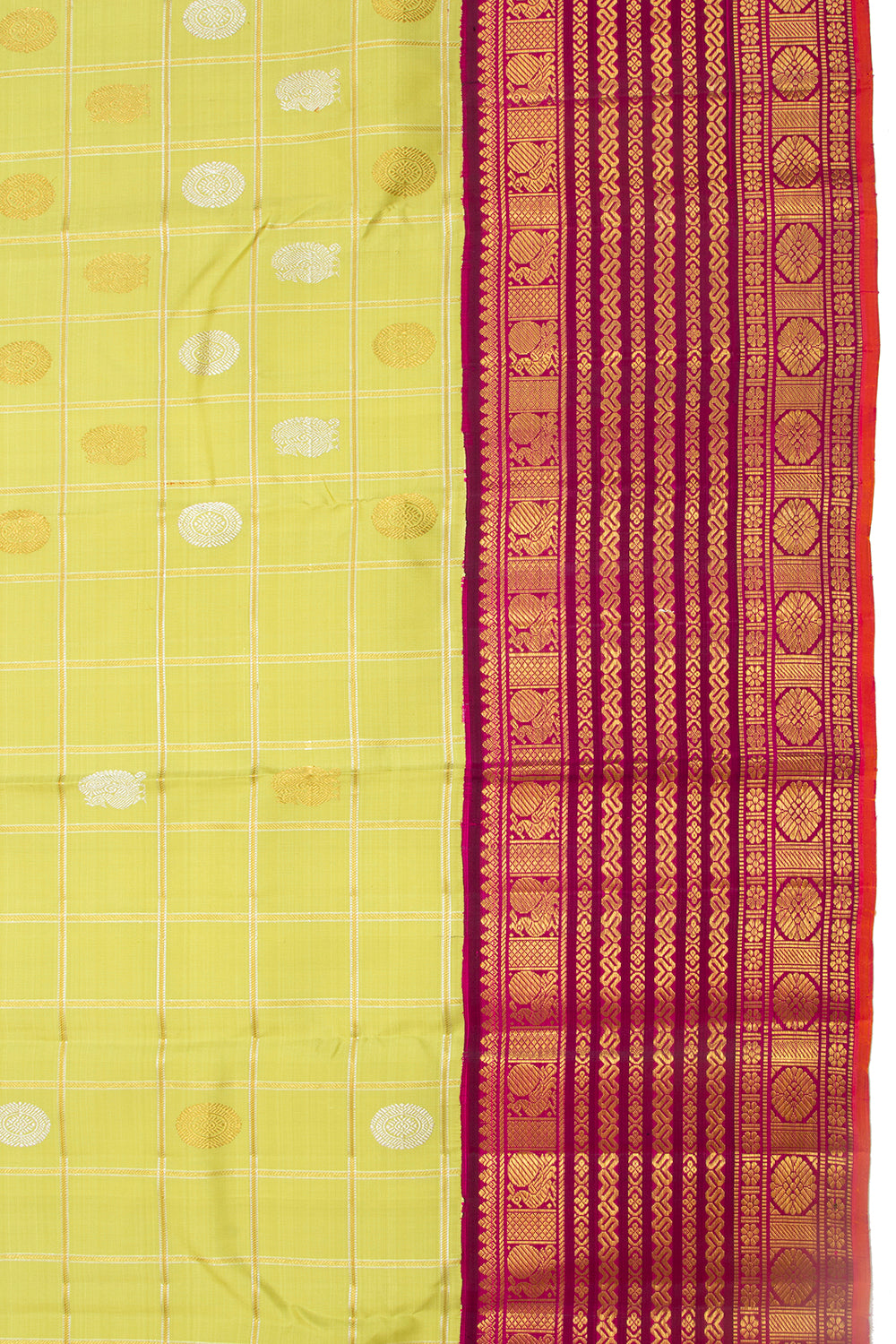Kanchipuram Silk Checks And Butta Green Saree