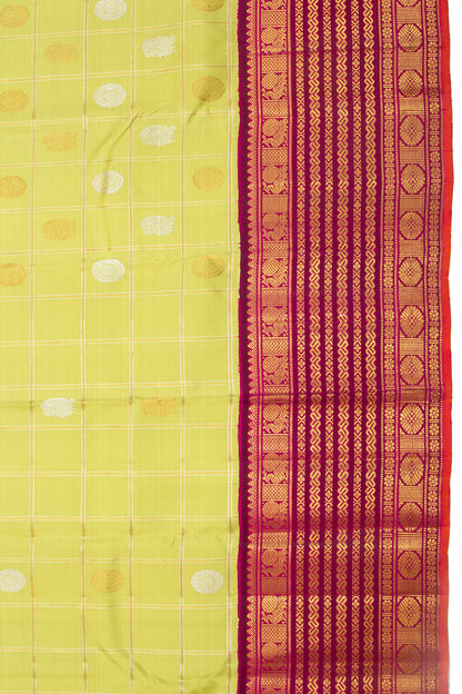 Kanchipuram Silk Checks And Butta Green Saree
