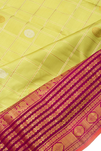 Kanchipuram Silk Checks And Butta Green Saree