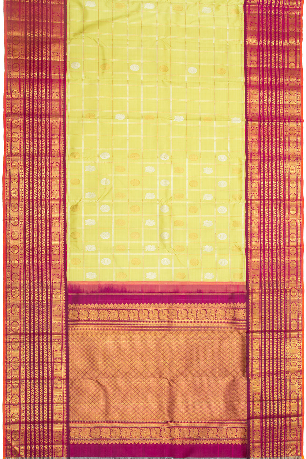 Kanchipuram Silk Checks And Butta Green Saree