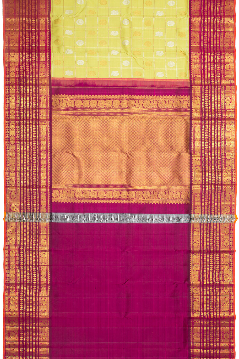 Kanchipuram Silk Checks And Butta Green Saree