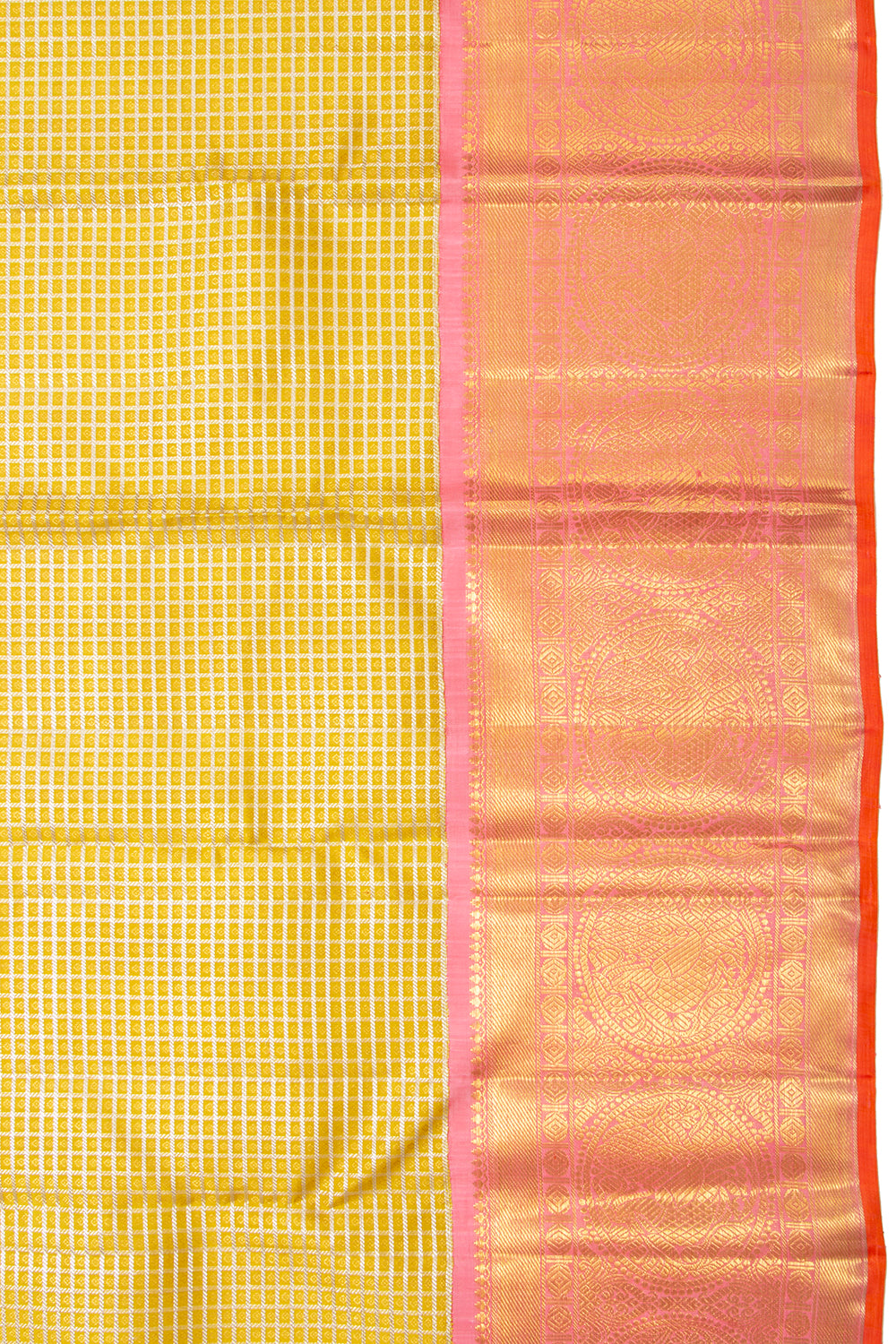 Kanchipuram Silk Checks And Butta Yellow Saree