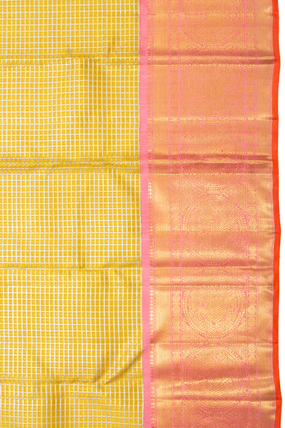 Kanchipuram Silk Checks And Butta Yellow Saree