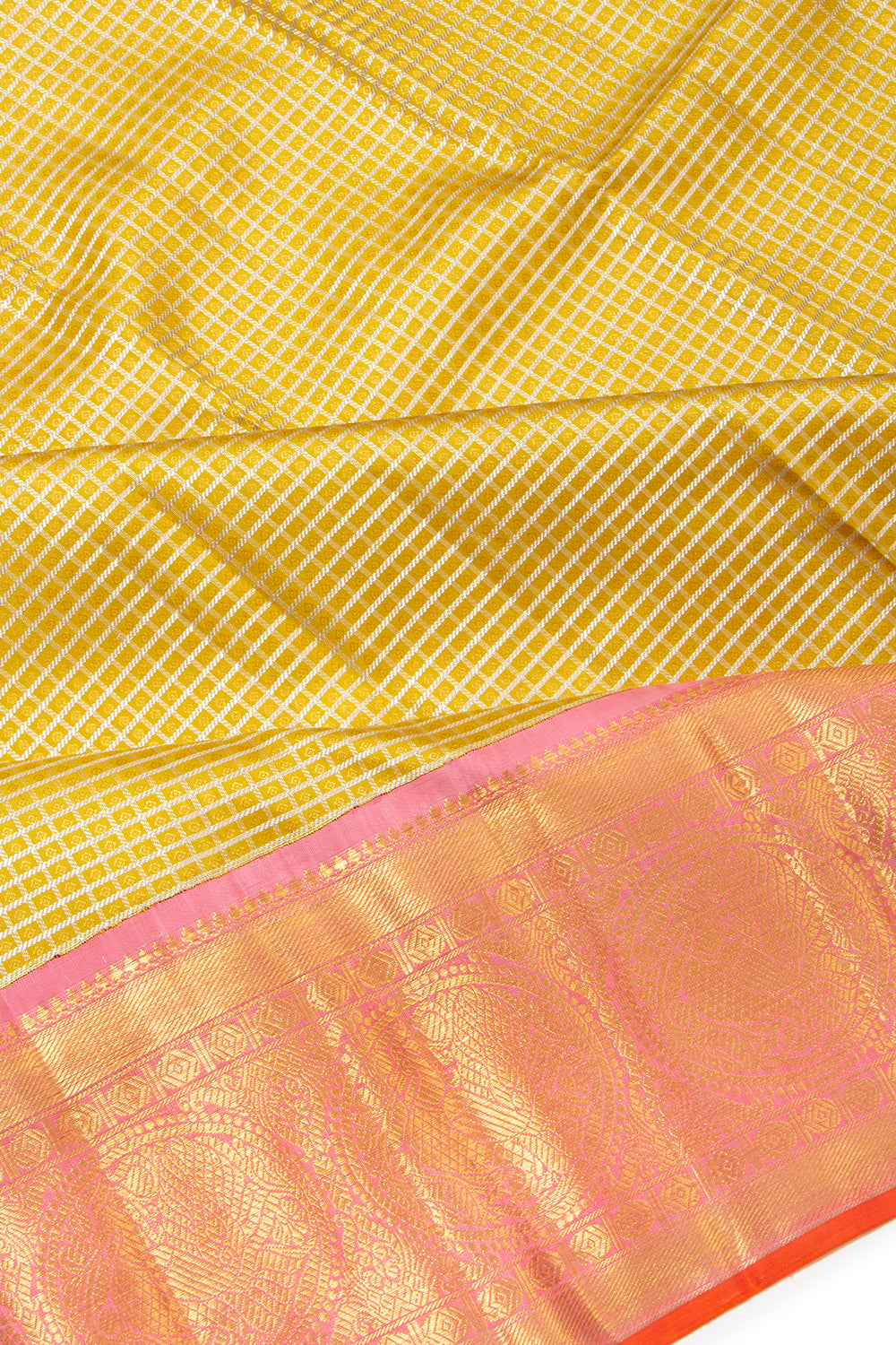 Kanchipuram Silk Checks And Butta Yellow Saree