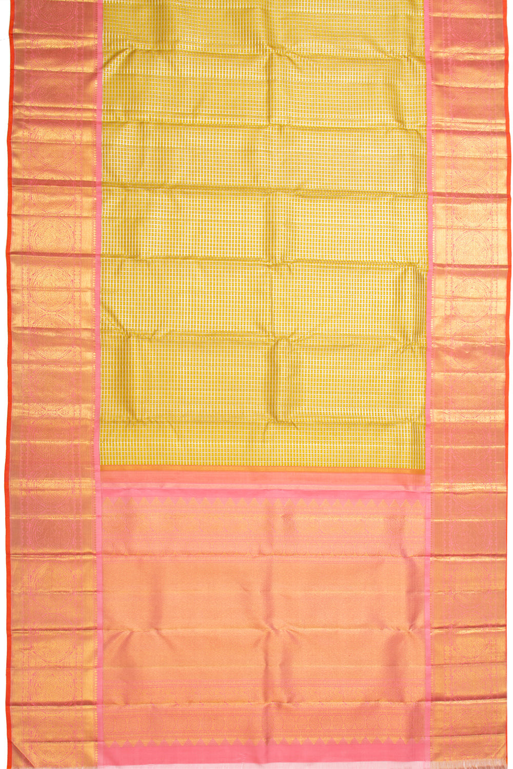 Kanchipuram Silk Checks And Butta Yellow Saree