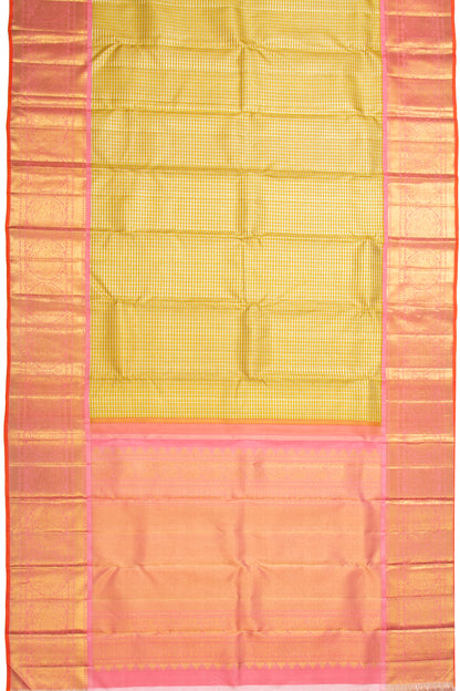 Kanchipuram Silk Checks And Butta Yellow Saree