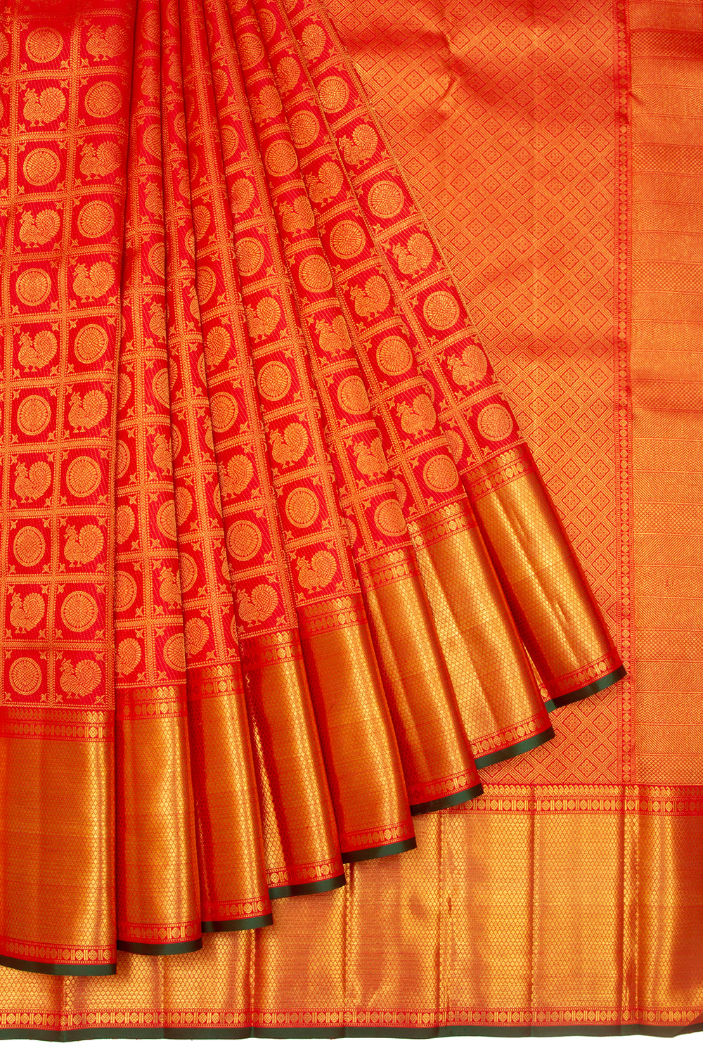 Kanchipuram Silk Checks And Butta Red Saree