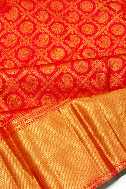 Kanchipuram Silk Checks And Butta Red Saree