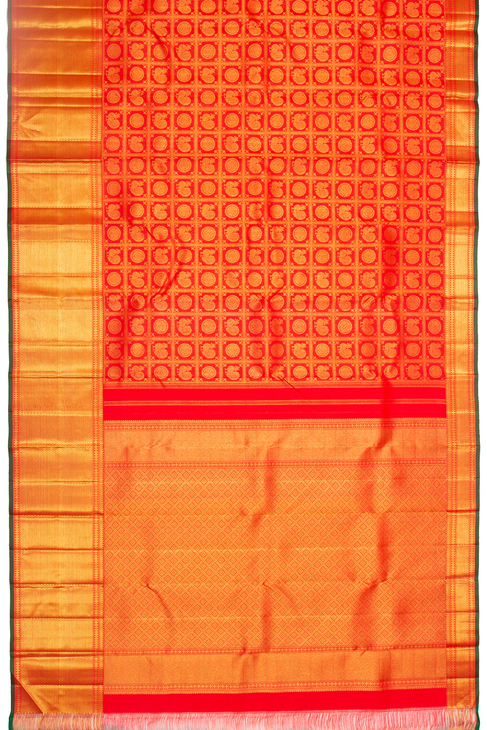 Kanchipuram Silk Checks And Butta Red Saree
