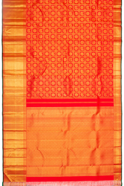 Kanchipuram Silk Checks And Butta Red Saree