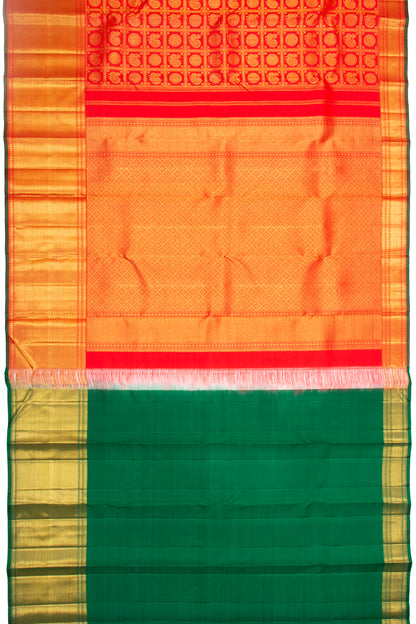 Kanchipuram Silk Checks And Butta Red Saree