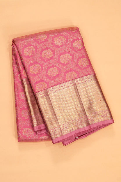 Kanchipuram Silk Silver Brocade Pink Saree