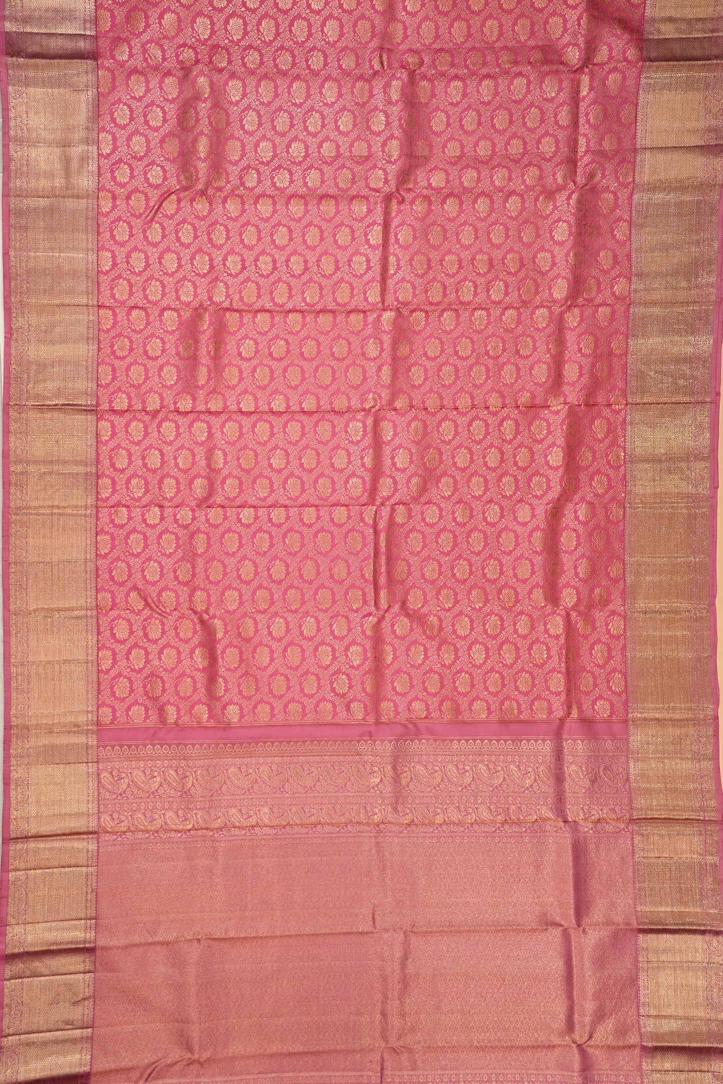 Kanchipuram Silk Silver Brocade Pink Saree