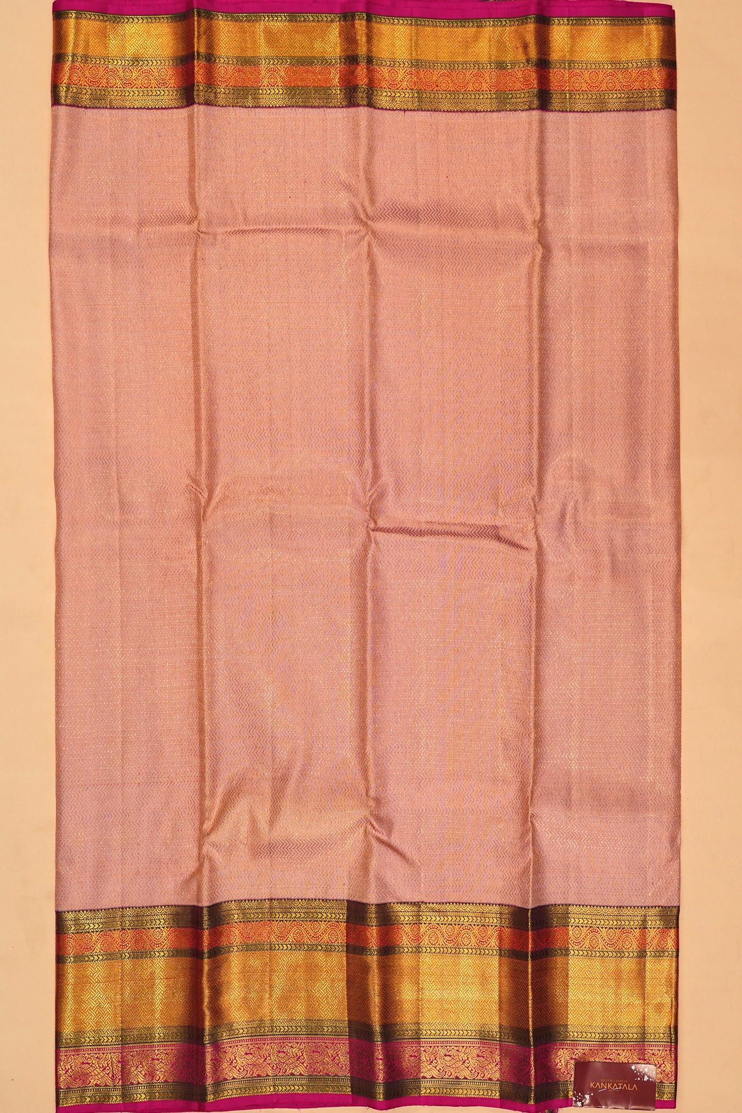 Kanchipuram Silk Zig Zag Brocade Peach Saree