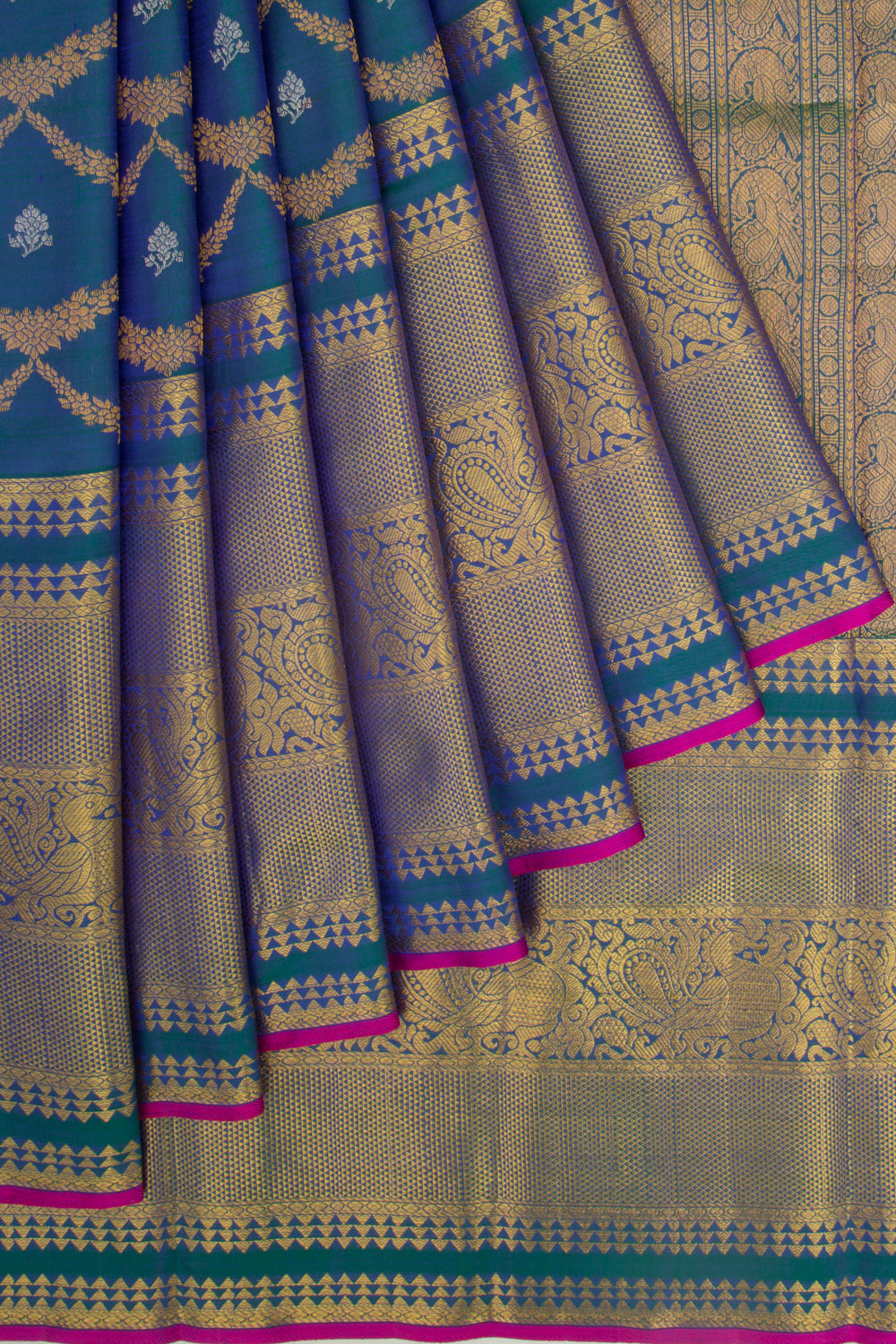 Kanchipuram Silk Brocade Dual Tone Green And Blue Saree