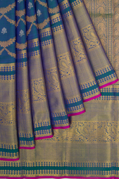 Kanchipuram Silk Brocade Dual Tone Green And Blue Saree