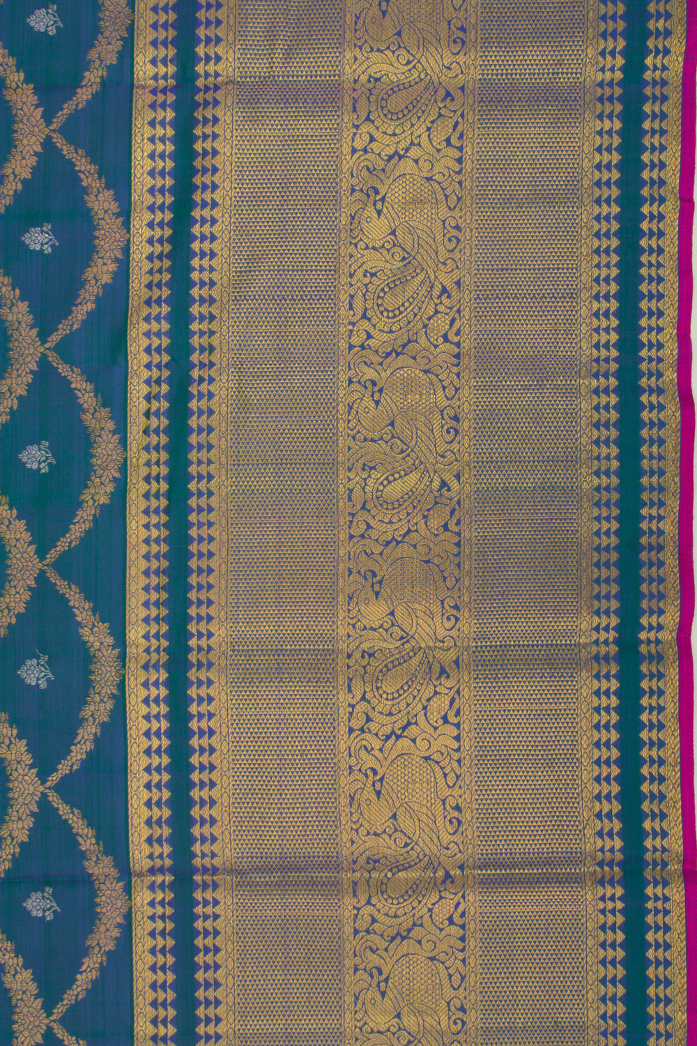 Kanchipuram Silk Brocade Dual Tone Green And Blue Saree
