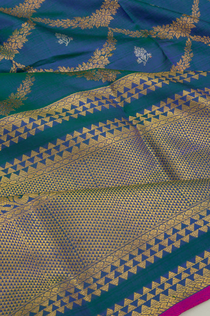 Kanchipuram Silk Brocade Dual Tone Green And Blue Saree