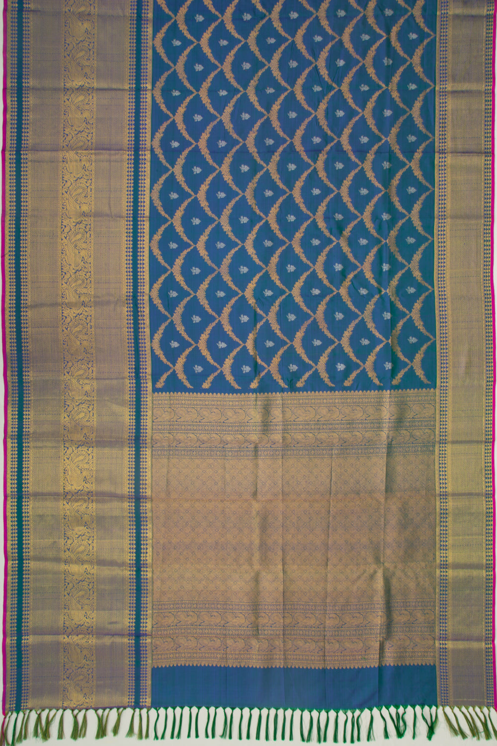 Kanchipuram Silk Brocade Dual Tone Green And Blue Saree