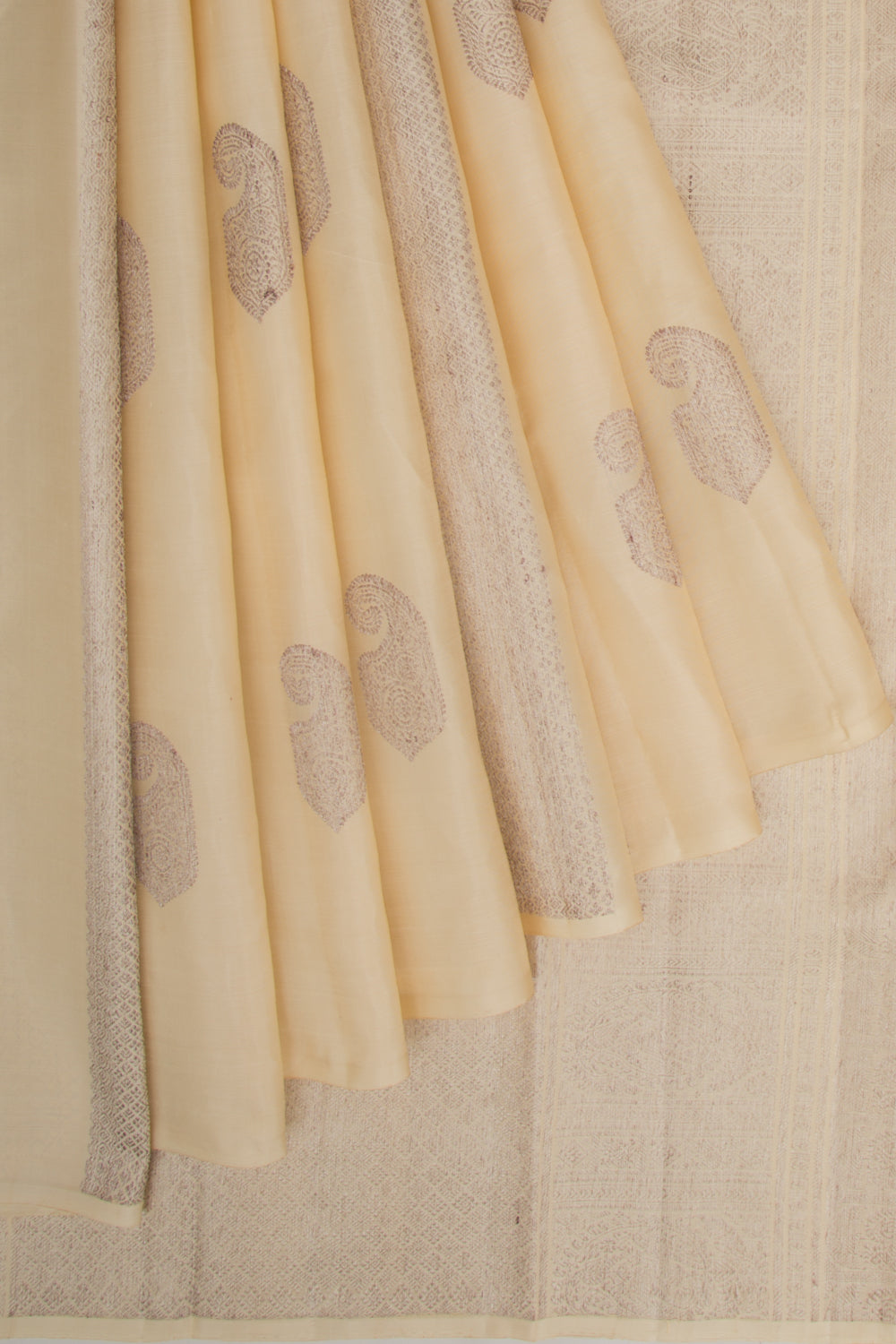 Kanchipuram Silk Brocade Cream Saree