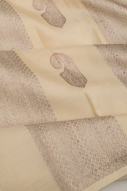 Kanchipuram Silk Antique Zari Brocade Cream Saree