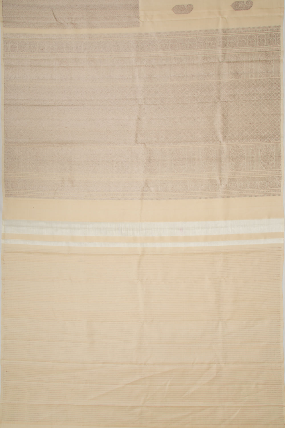 Kanchipuram Silk Antique Zari Brocade Cream Saree