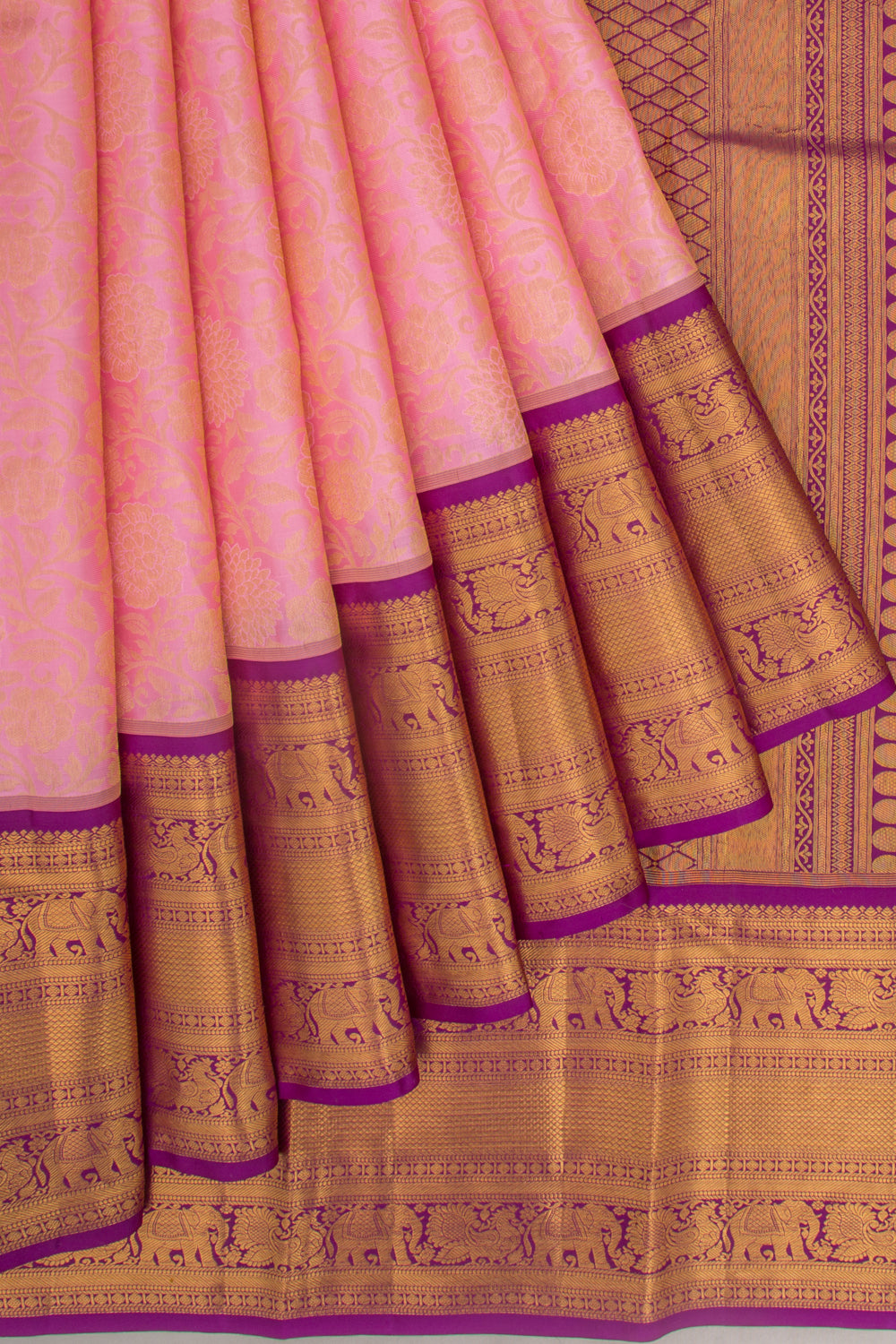 Kanchipuram Silk Brocade Baby Pink Saree
