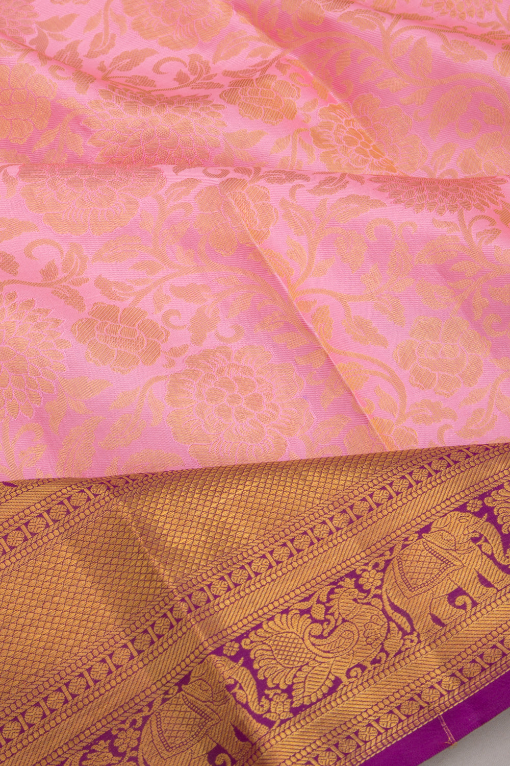Kanchipuram Silk Brocade Baby Pink Saree