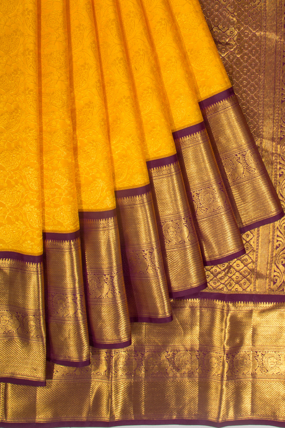 Kanchipuram Silk Jaal Yellow Saree
