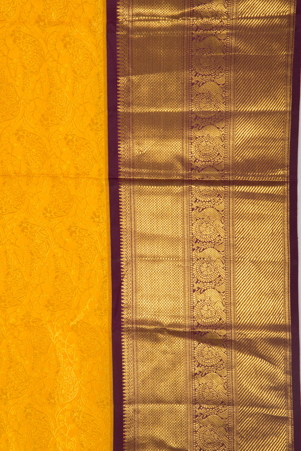 Kanchipuram Silk Jaal Yellow Saree