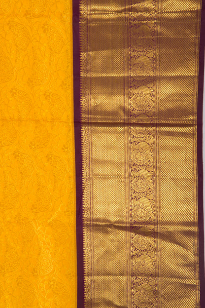 Kanchipuram Silk Jaal Yellow Saree