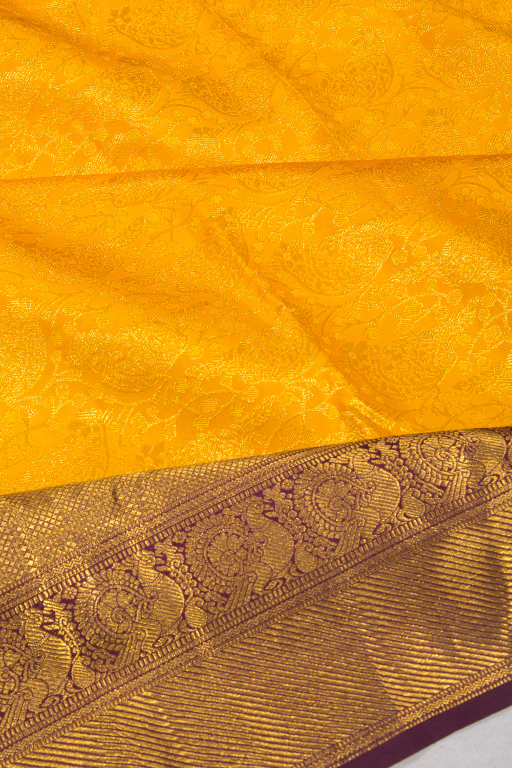 Kanchipuram Silk Jaal Yellow Saree