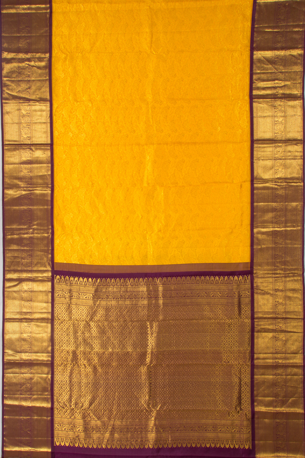 Kanchipuram Silk Jaal Yellow Saree