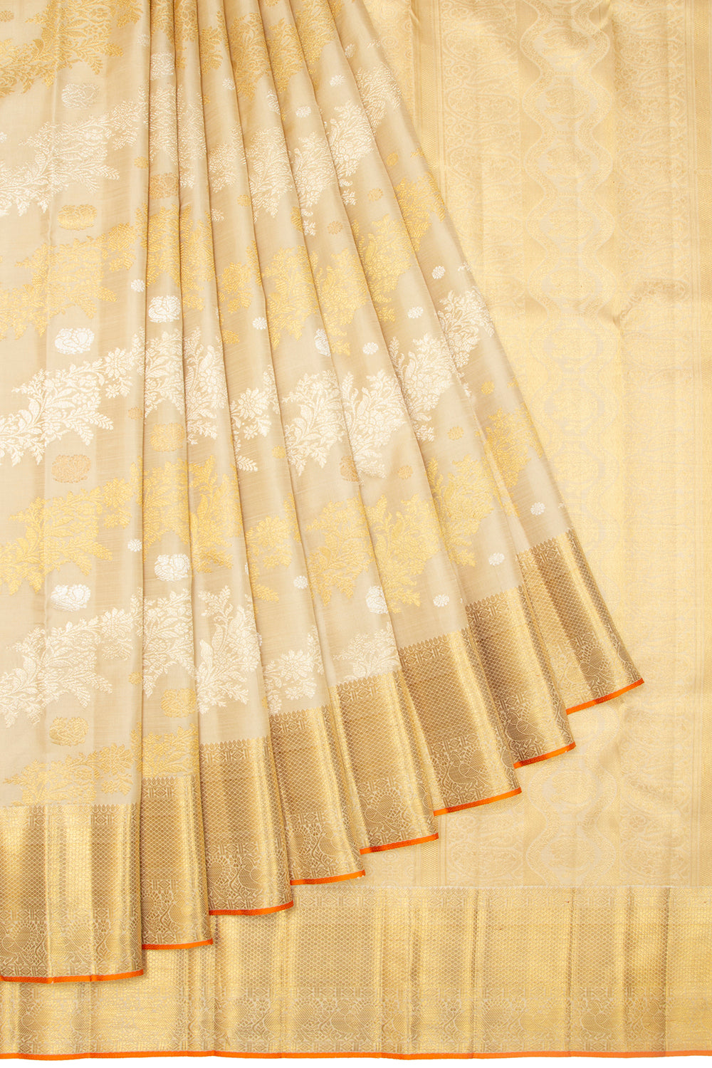Kanchipuram Silk Jaal Cream Saree