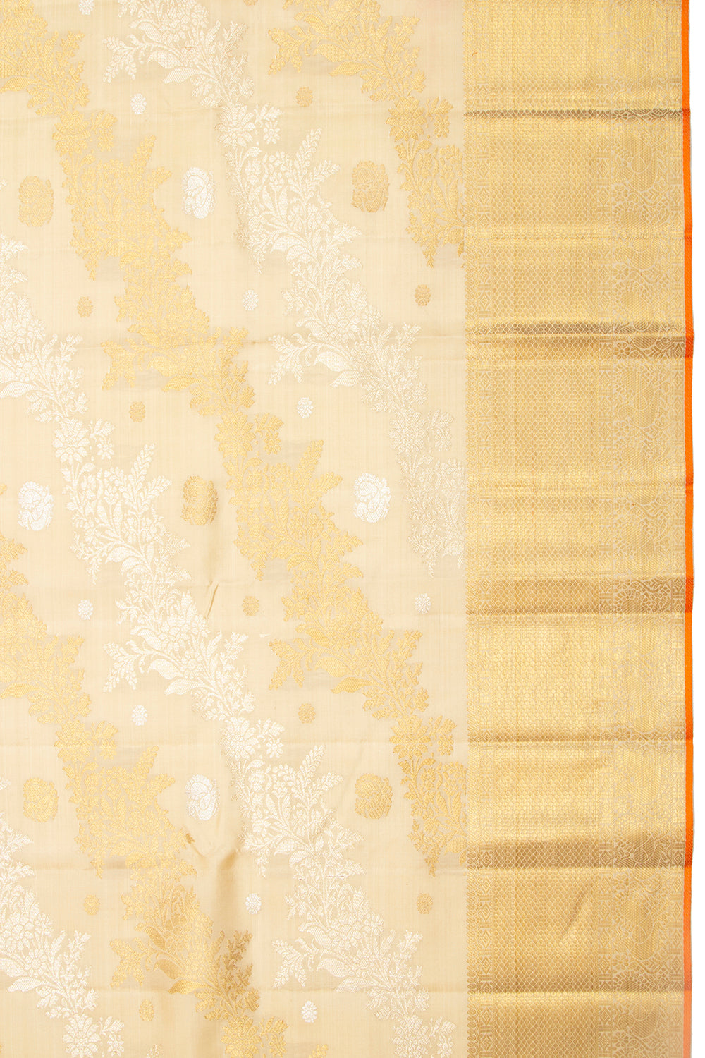 Kanchipuram Silk Jaal Cream Saree