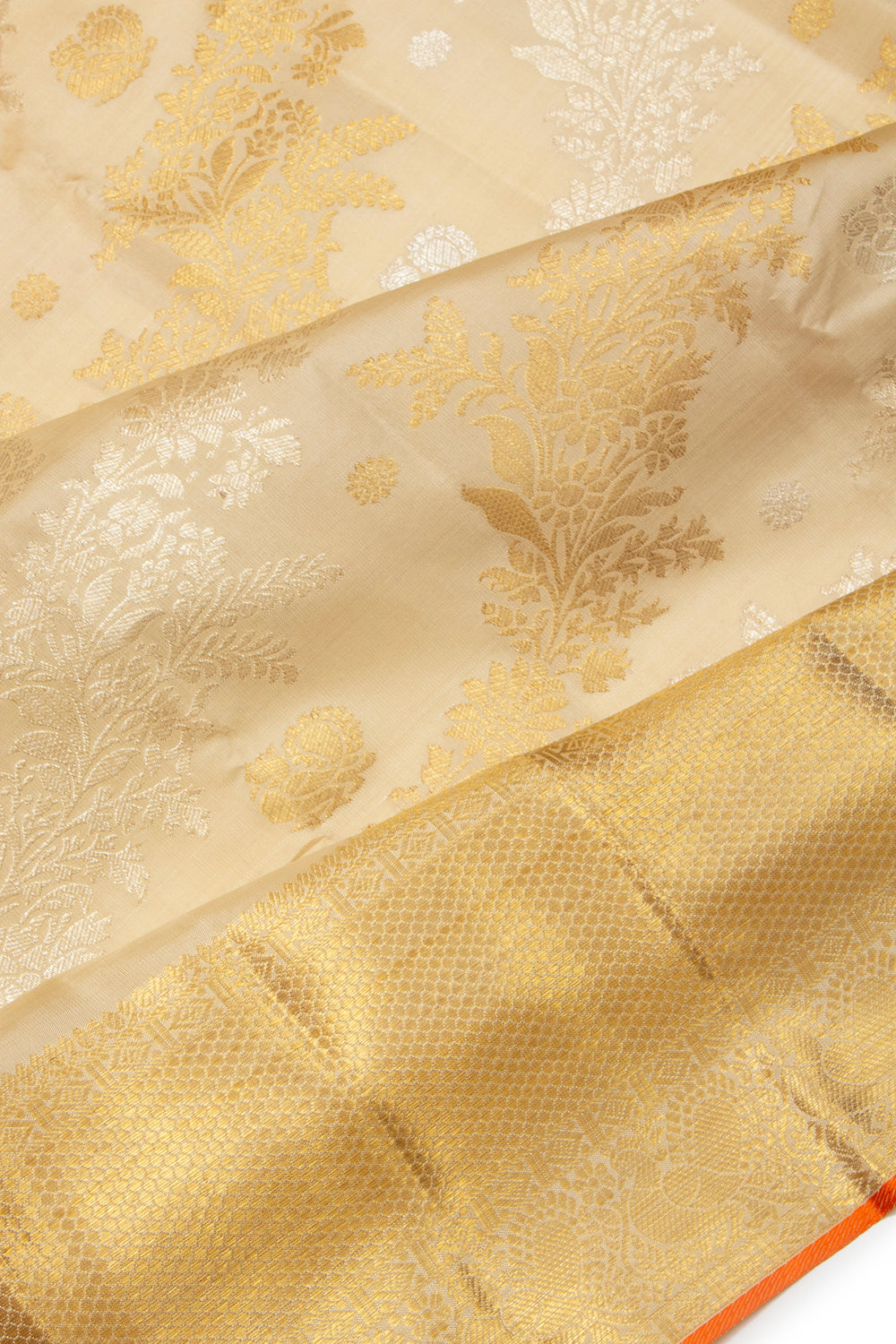 Kanchipuram Silk Jaal Cream Saree