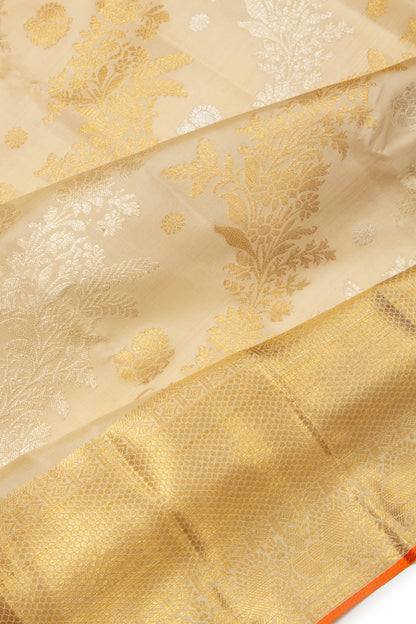 Kanchipuram Silk Jaal Cream Saree