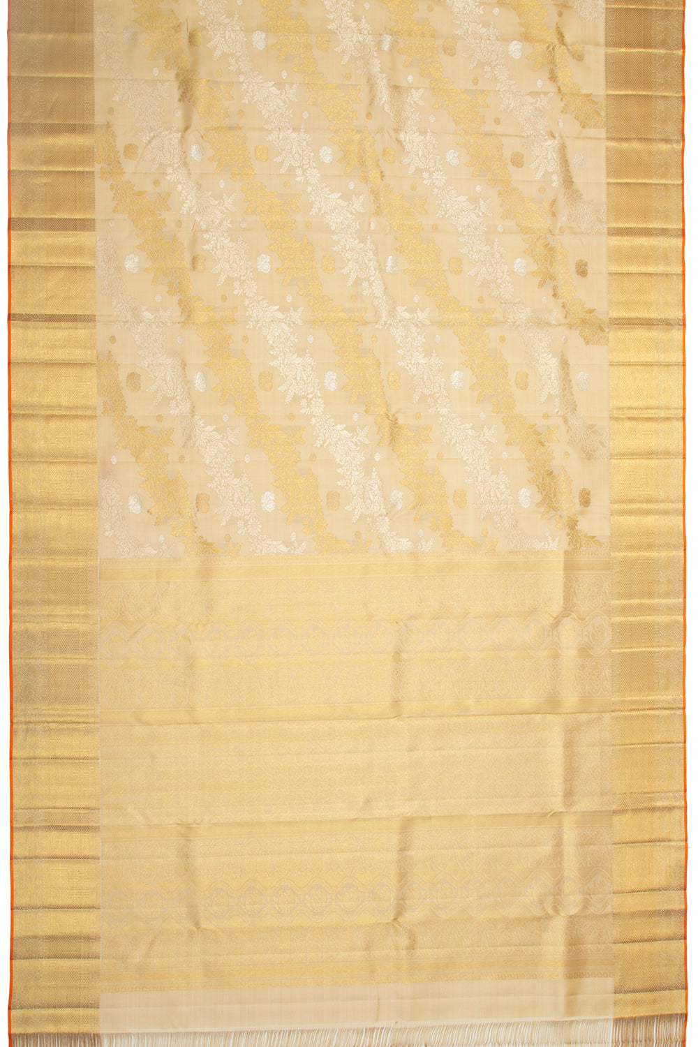 Kanchipuram Silk Jaal Cream Saree