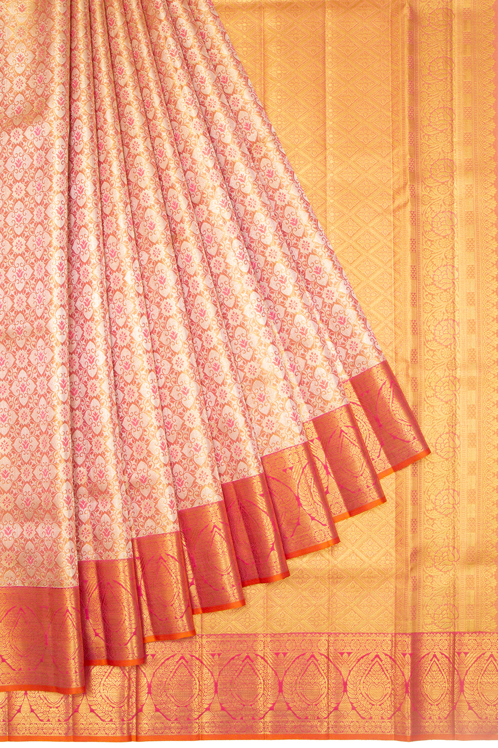 Kanchipuram Silk Tissue Brocade Pink Saree