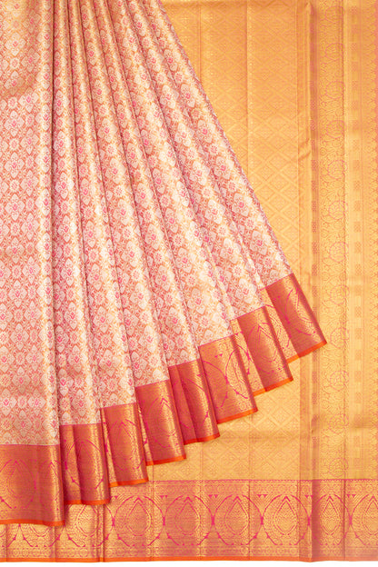 Kanchipuram Silk Tissue Brocade Pink Saree
