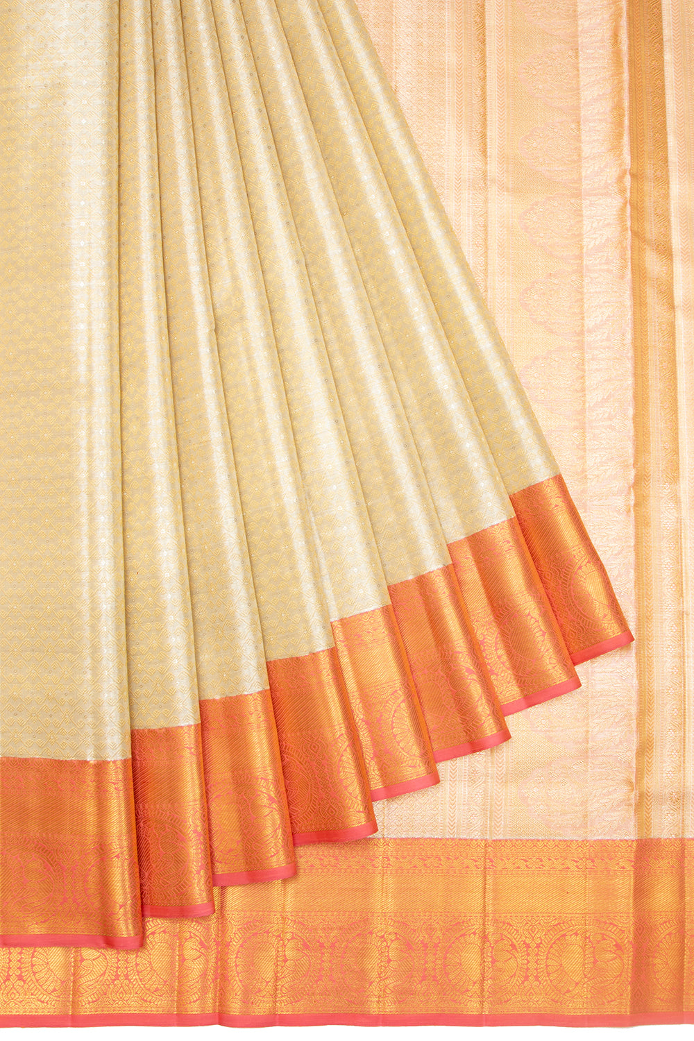 Kanchipuram Silk Tissue Brocade Silver Saree