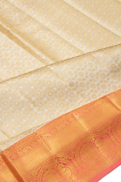 Kanchipuram Silk Tissue Brocade Silver Saree