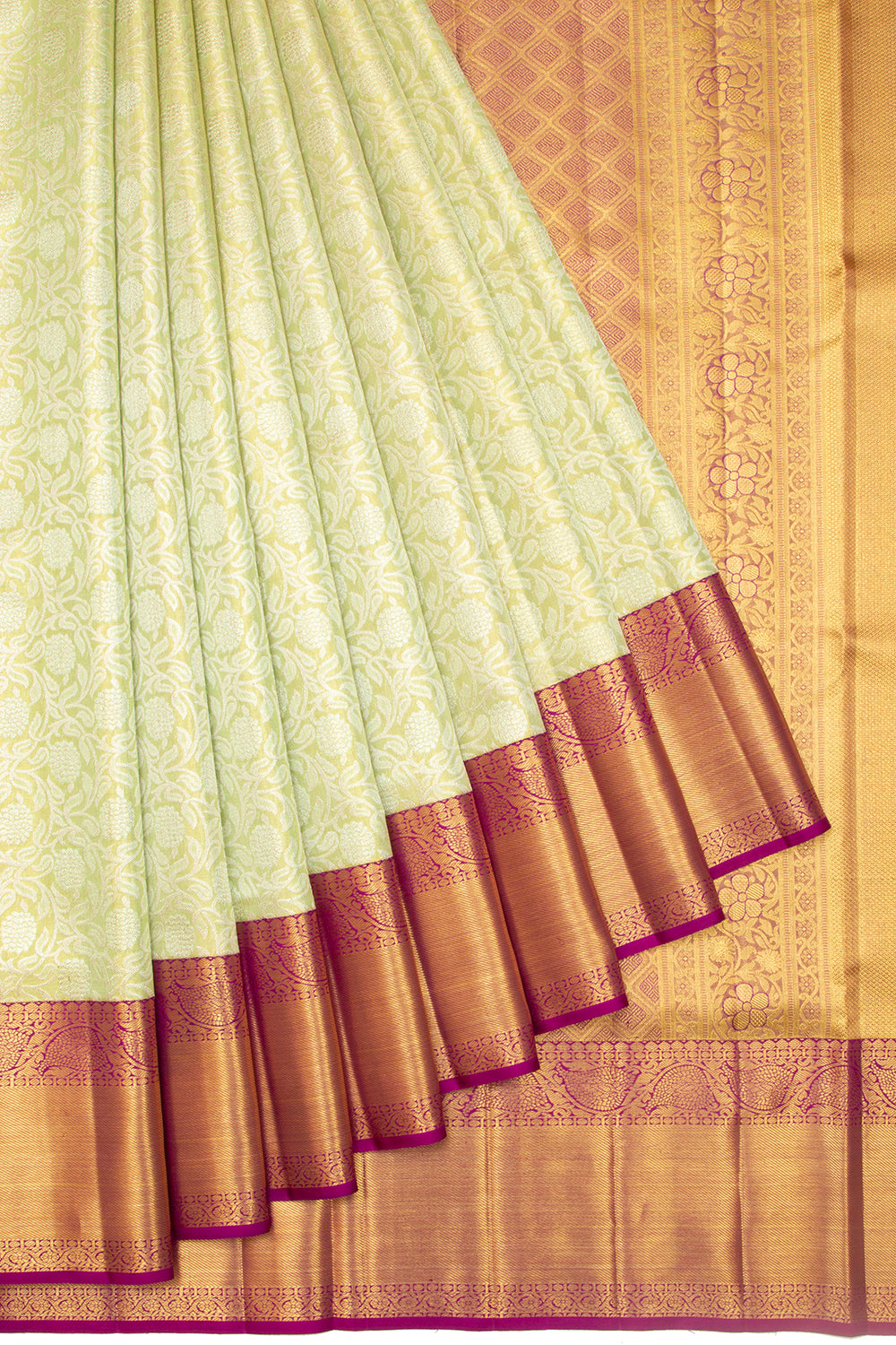 Kanchipuram Silk Tissue Jaal Pastel Green Saree